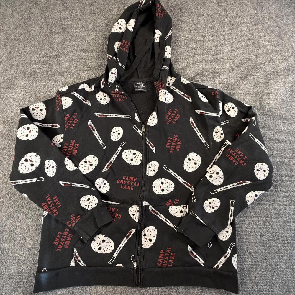 Friday the 13th Jason Voorhees Camp Crystal Lake Zip Hoodie Mens Large AOP #1512